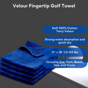Velour Fingertip Golf Towel: 100% Cotton Terry Velour - Pack of 6.