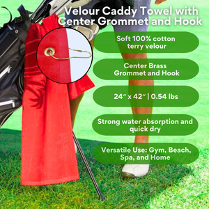 Large Terry Velour Golf Towel: Center Grommet & Hook.