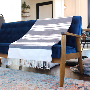Striped Holiday Blanket – Four Season Throw with Tasseled.