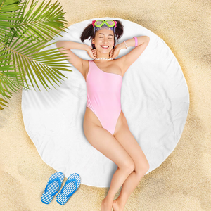 Round Beach Towel: 100% Cotton, White, 60" Diameter.