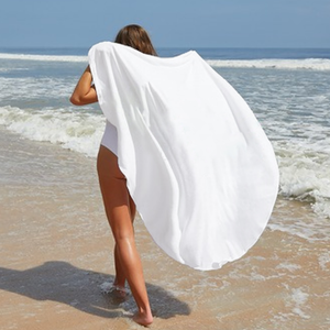 Round Beach Towel: 100% Cotton, White, 60" Diameter.