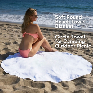 Round Beach Towel: 100% Cotton, White, 60" Diameter.