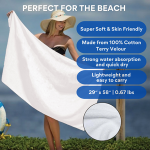 Jewel Collection Beach Towel: 100% Cotton, White (0.67 lb).