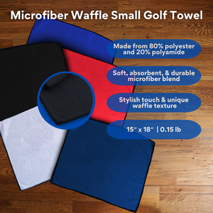 Small Microfiber Waffle Golf Towel: Black Trimmed Pack of 3.