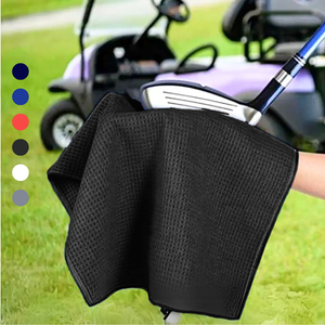 Medium Microfiber Waffle Golf Towel: Black Trimmed Pack of 3.