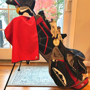 Large Microfiber Waffle Golf Towel: Black Trimmed.