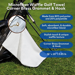 Medium Microfiber Waffle Golf Towel: Corner Grommet & Hook Pack of 2.
