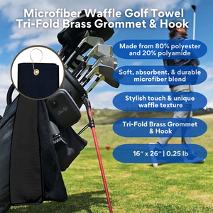 Tri-Fold Microfiber Waffle Golf Towel: Grommet & Hook Pack of 2.