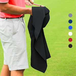Large Microfiber Waffle Golf Towel: Black Trimmed.