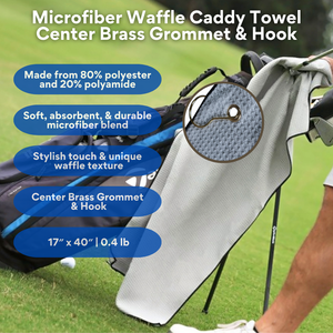 Large Microfiber Waffle Golf Towel: Center Grommet & Hook.