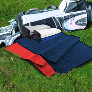 Large Microfiber Waffle Golf Towel: Black Trimmed.