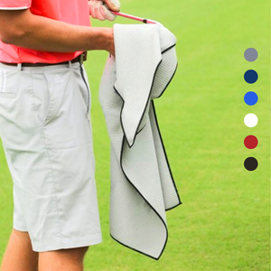 Large Microfiber Waffle Golf Towel: Black Trimmed.