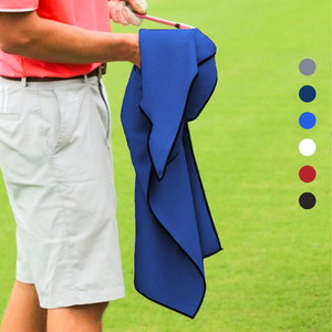 Large Microfiber Waffle Golf Towel: Black Trimmed.