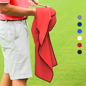 Large Microfiber Waffle Golf Towel: Black Trimmed.