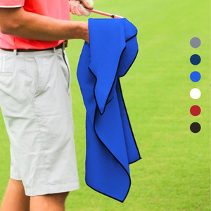 Large Microfiber Waffle Golf Towel: Black Trimmed.