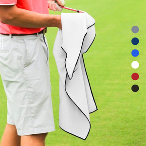 Large Microfiber Waffle Golf Towel: Black Trimmed.