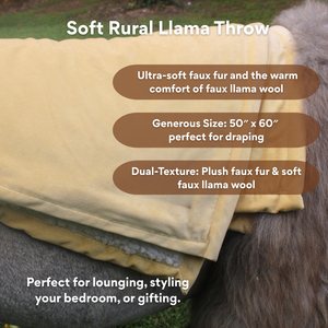 Rural Llama Throw: Soft Faux Fur & Faux Llama Wool.