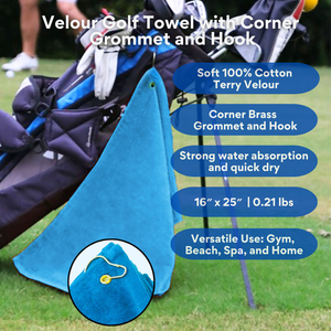 Medium Diamond Velour Golf Towel: Corner Grommet & Hook Pack of 4.