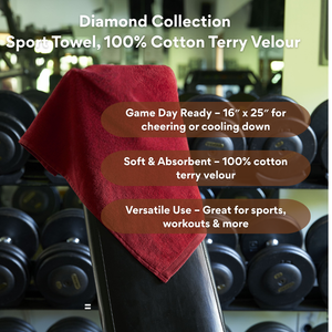 Diamond Collection: Sport Towel, 100% Cotton Terry Velour Pack of 4.