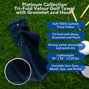 Tri-Fold Platinum Velour Golf Towel: Grommet & Hook - Pack of 3.
